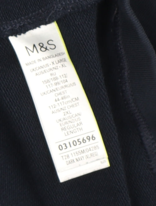 Marks and Spencer Men's Blue XL 1/4 Zip Sweatshirt