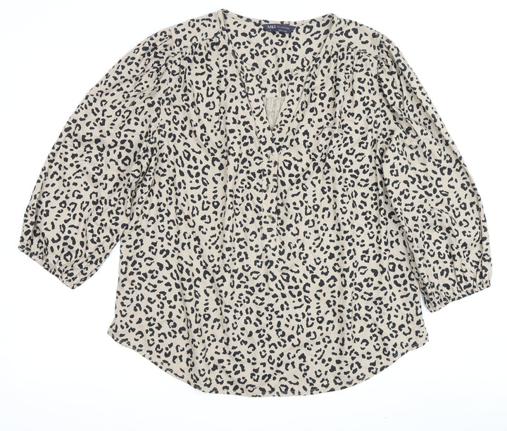 Marks and Spencer Women's Brown Animal Print Blouse Size 12