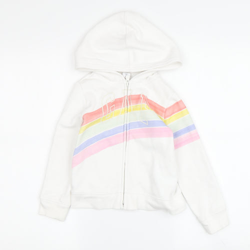 GAP Girls Full Zip White Hoodie with Rainbow Logo, Size 5