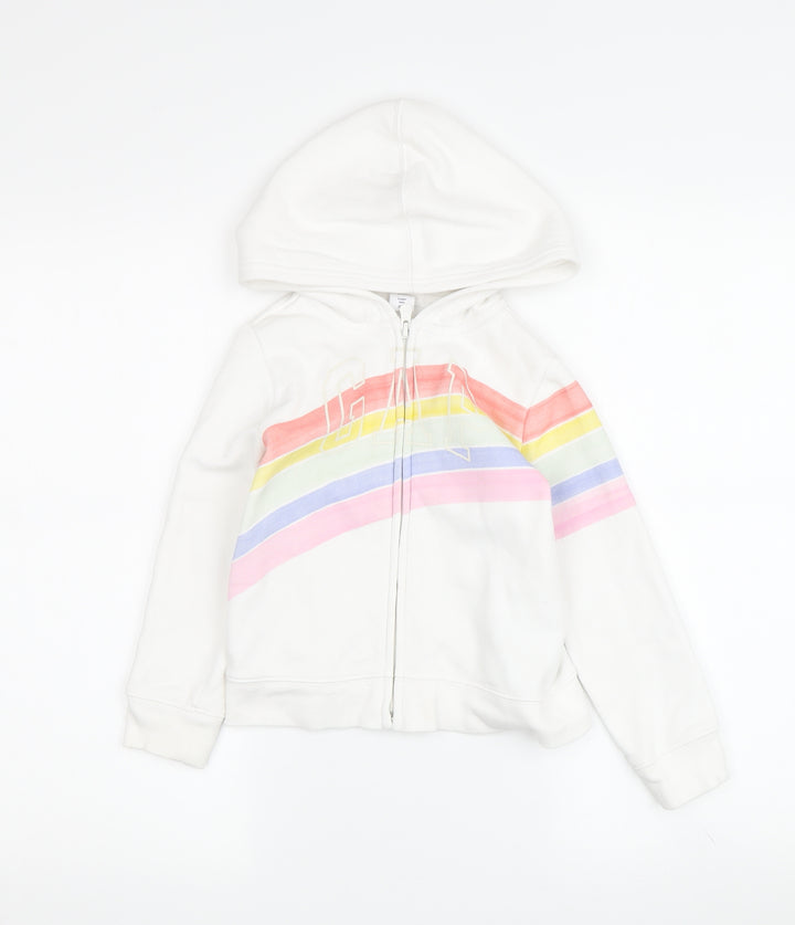 GAP Girls Full Zip White Hoodie with Rainbow Logo, Size 5