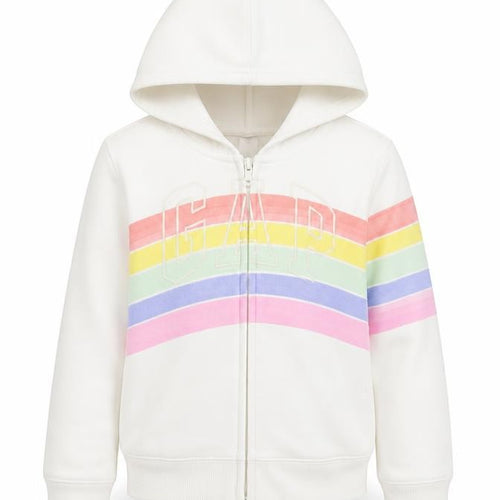 GAP Girls Full Zip White Hoodie with Rainbow Logo, Size 5