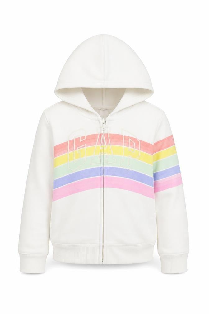 GAP Girls Full Zip White Hoodie with Rainbow Logo, Size 5