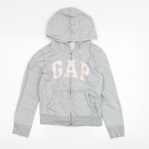 Gap Girls Grey Full Zip Hoodie 10-11 Years Embroidered