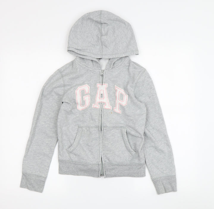 Gap Girls Grey Full Zip Hoodie 10-11 Years Embroidered