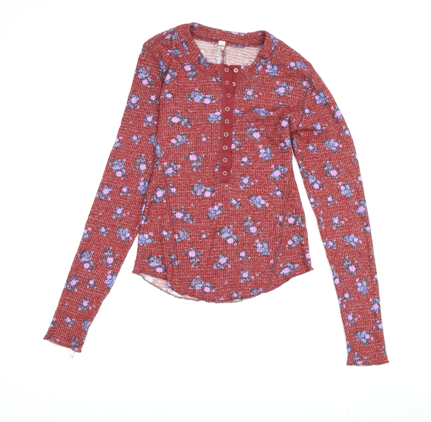 Free People Women's Red Floral Knit Blouse - Size S