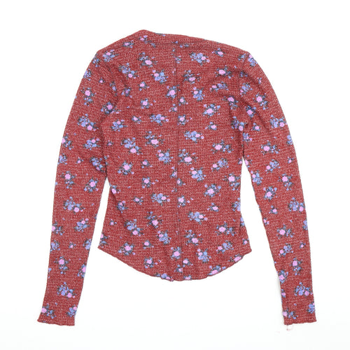 Free People Women's Red Floral Knit Blouse - Size S