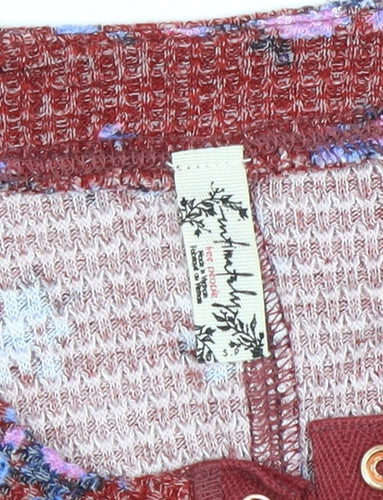 Free People Women's Red Floral Knit Blouse - Size S