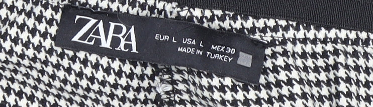 Zara Women's Houndstooth Trousers, L, Black & White