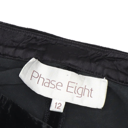 Phase Eight Black Wide-Leg Velvet Trousers Size 12