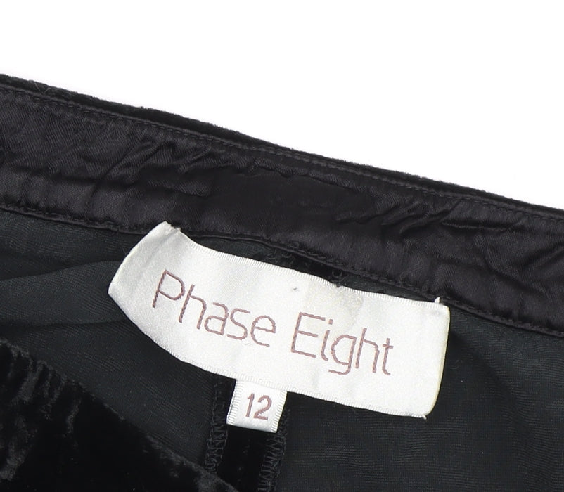 Phase Eight Black Wide-Leg Velvet Trousers Size 12