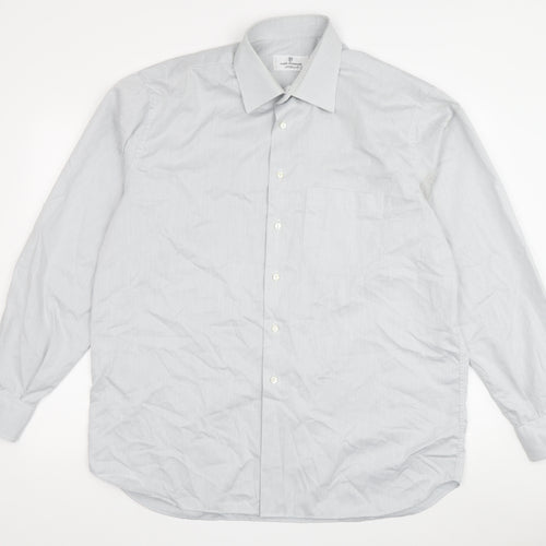 Fabio Inghirami Men's Grey Striped Dress Shirt, 15.5