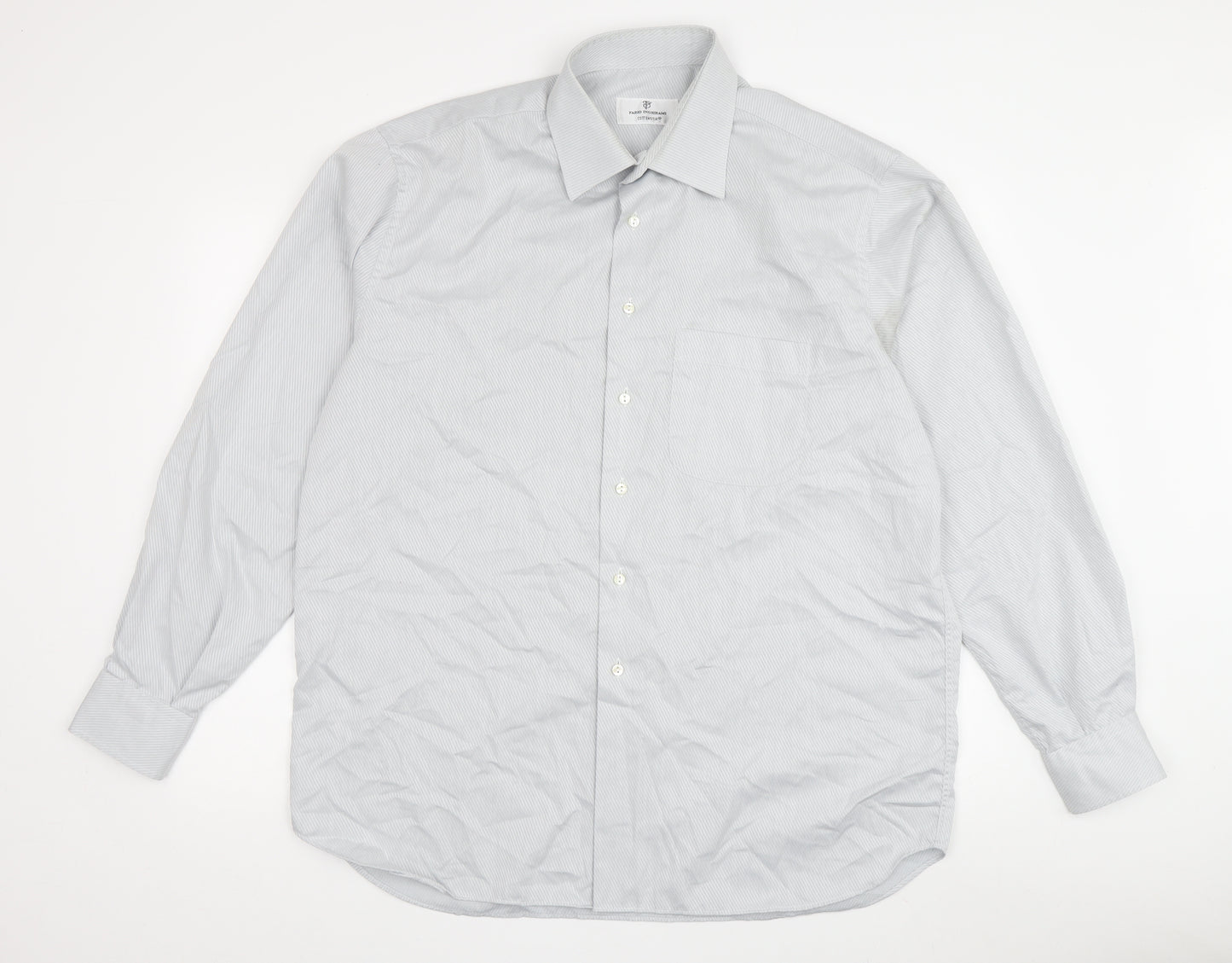 Fabio Inghirami Men's Grey Striped Dress Shirt, 15.5