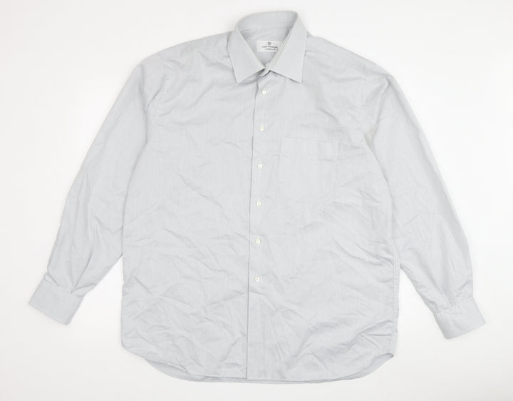 Fabio Inghirami Men's Grey Striped Dress Shirt, 15.5
