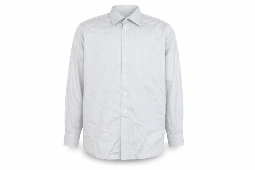 Fabio Inghirami Men's Grey Striped Dress Shirt, 15.5