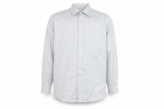 Front view of Fabio Inghirami Men's Grey Striped Dress Shirt, 15.5