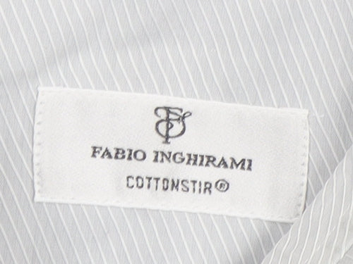 Fabio Inghirami Men's Grey Striped Dress Shirt, 15.5