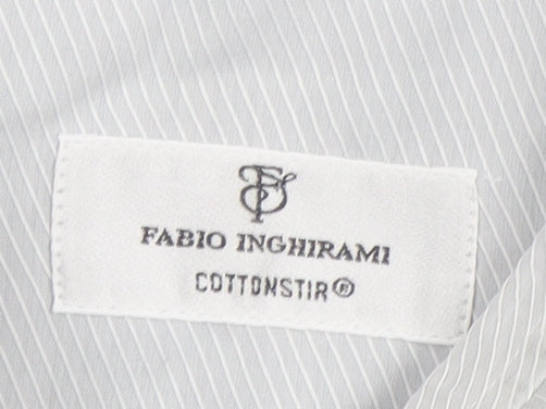 Fabio Inghirami Men's Grey Striped Dress Shirt, 15.5