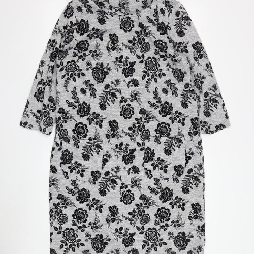 Roman Women's Grey Floral Shift Dress Size 14
