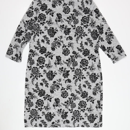 Roman Women's Grey Floral Shift Dress Size 14