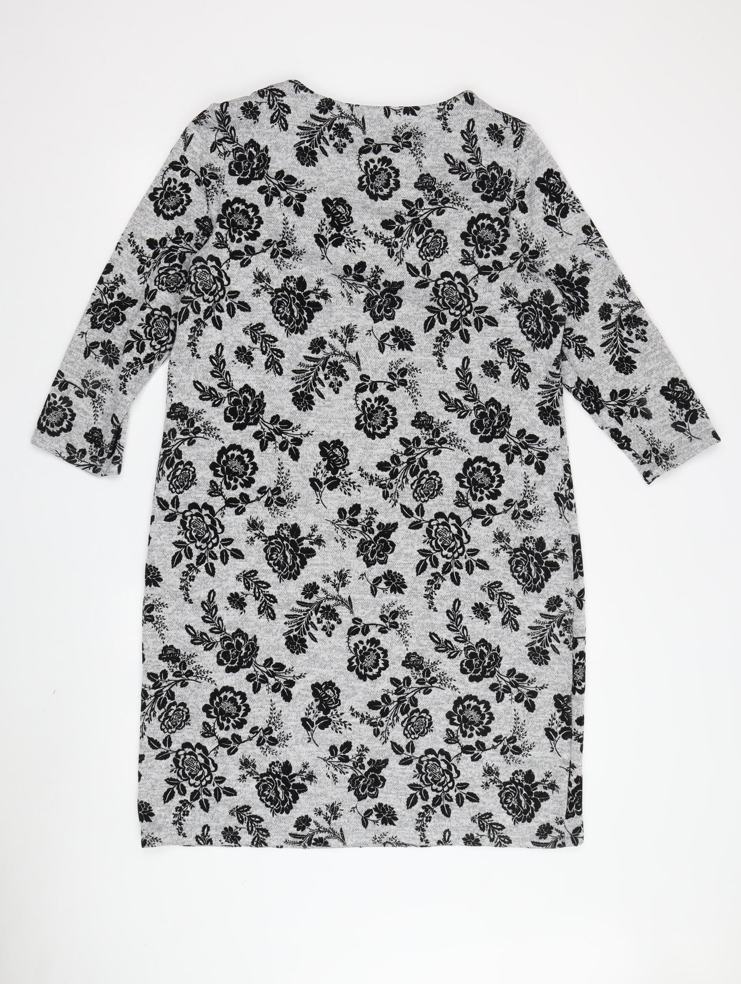 Roman Women's Grey Floral Shift Dress Size 14