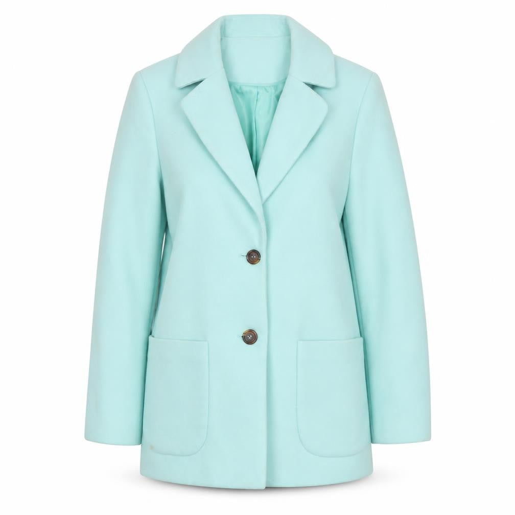 Front view of ASOS Women's Blue Coat, size 12, with Button Accents