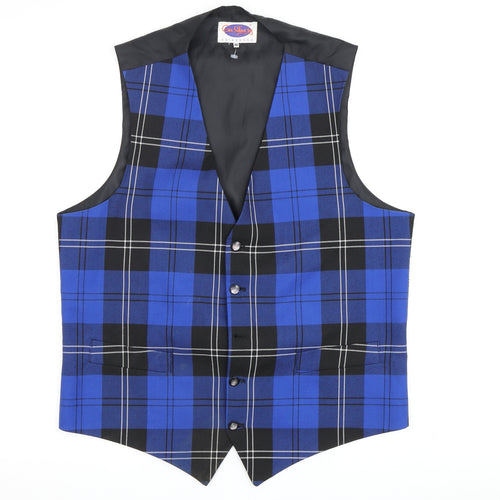 Get Shirty Men's Blue Check Waistcoat, Size 40, Formal Style