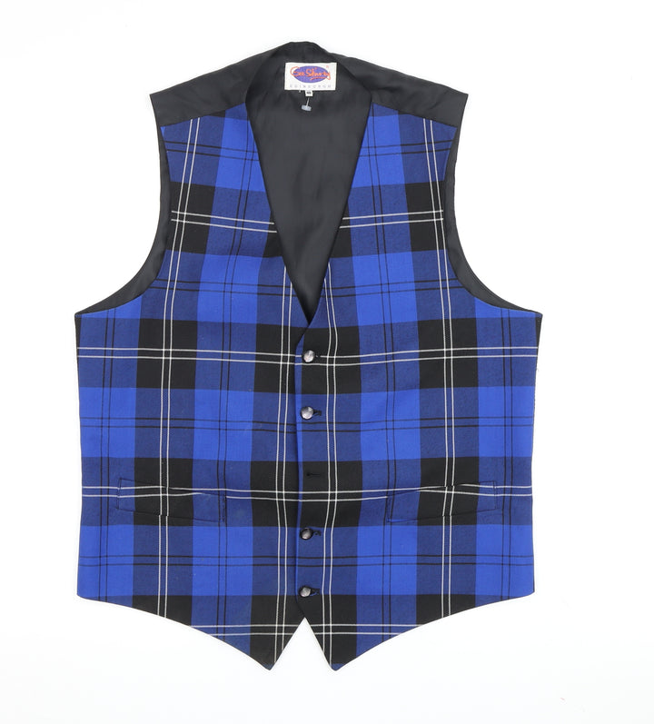 Get Shirty Men's Blue Check Waistcoat, Size 40, Formal Style