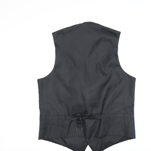 Get Shirty Men's Blue Check Waistcoat, Size 40, Formal Style