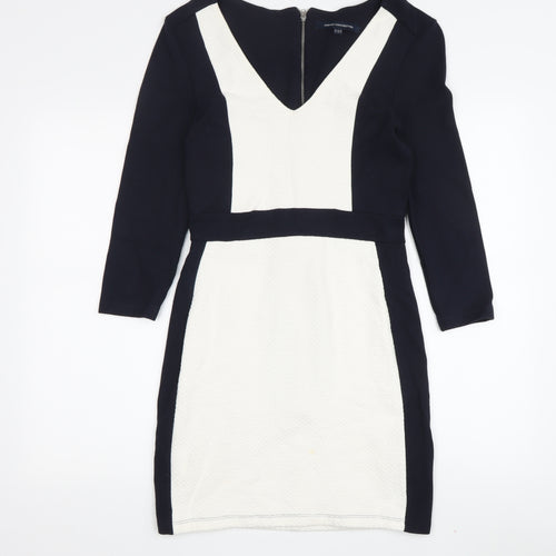 French Connection Women's Black and Ivory Bodycon Dress - Size 12