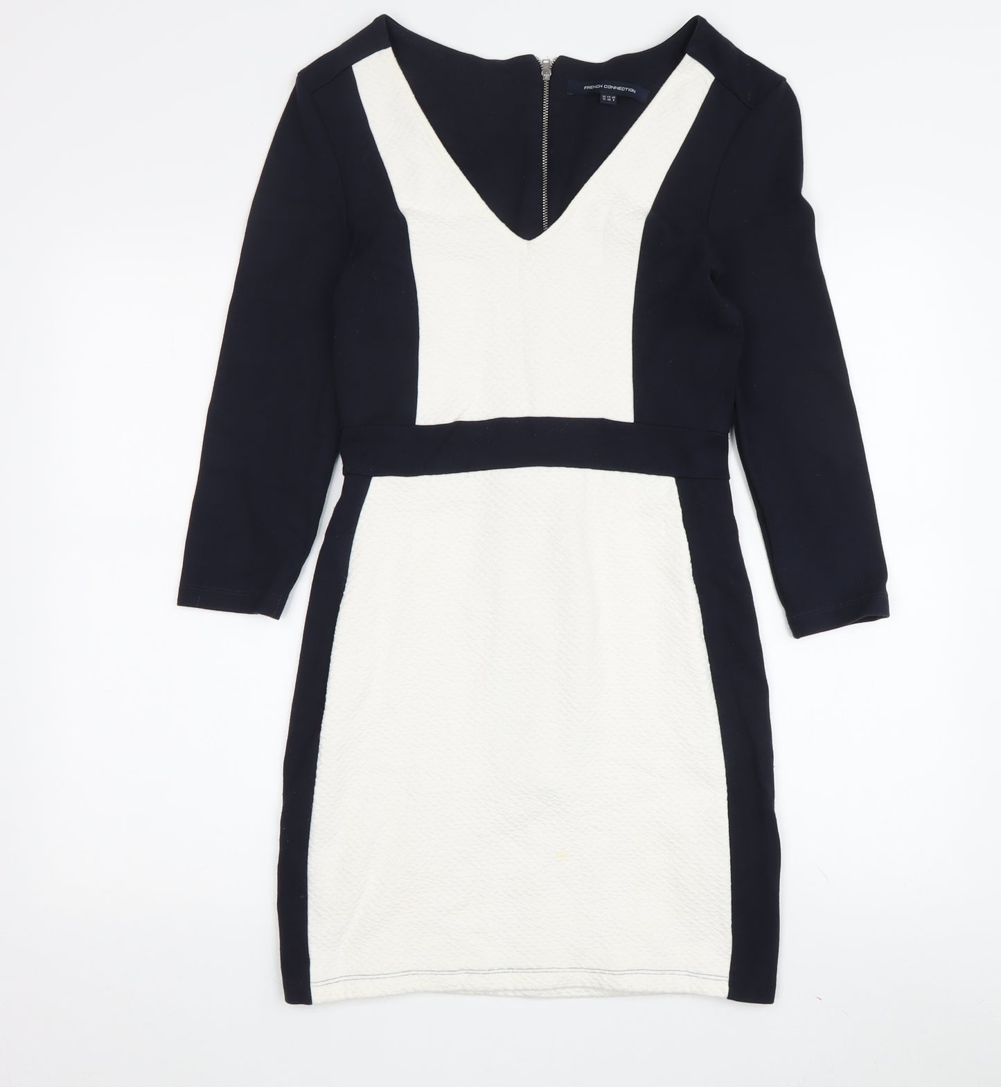 French Connection Women's Black and Ivory Bodycon Dress - Size 12