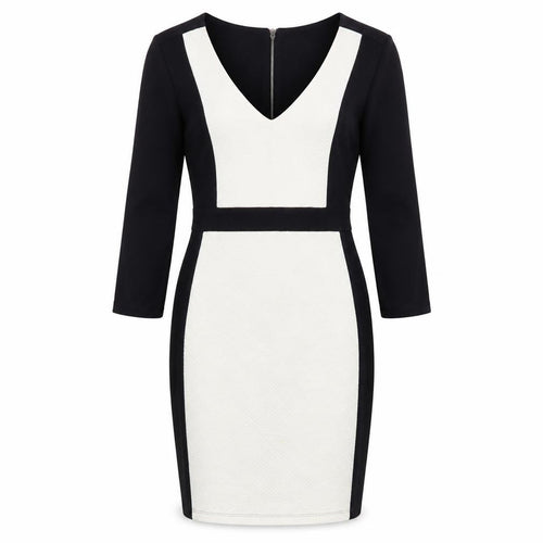 French Connection Women's Black and Ivory Bodycon Dress - Size 12