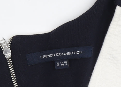 French Connection Women's Black and Ivory Bodycon Dress - Size 12