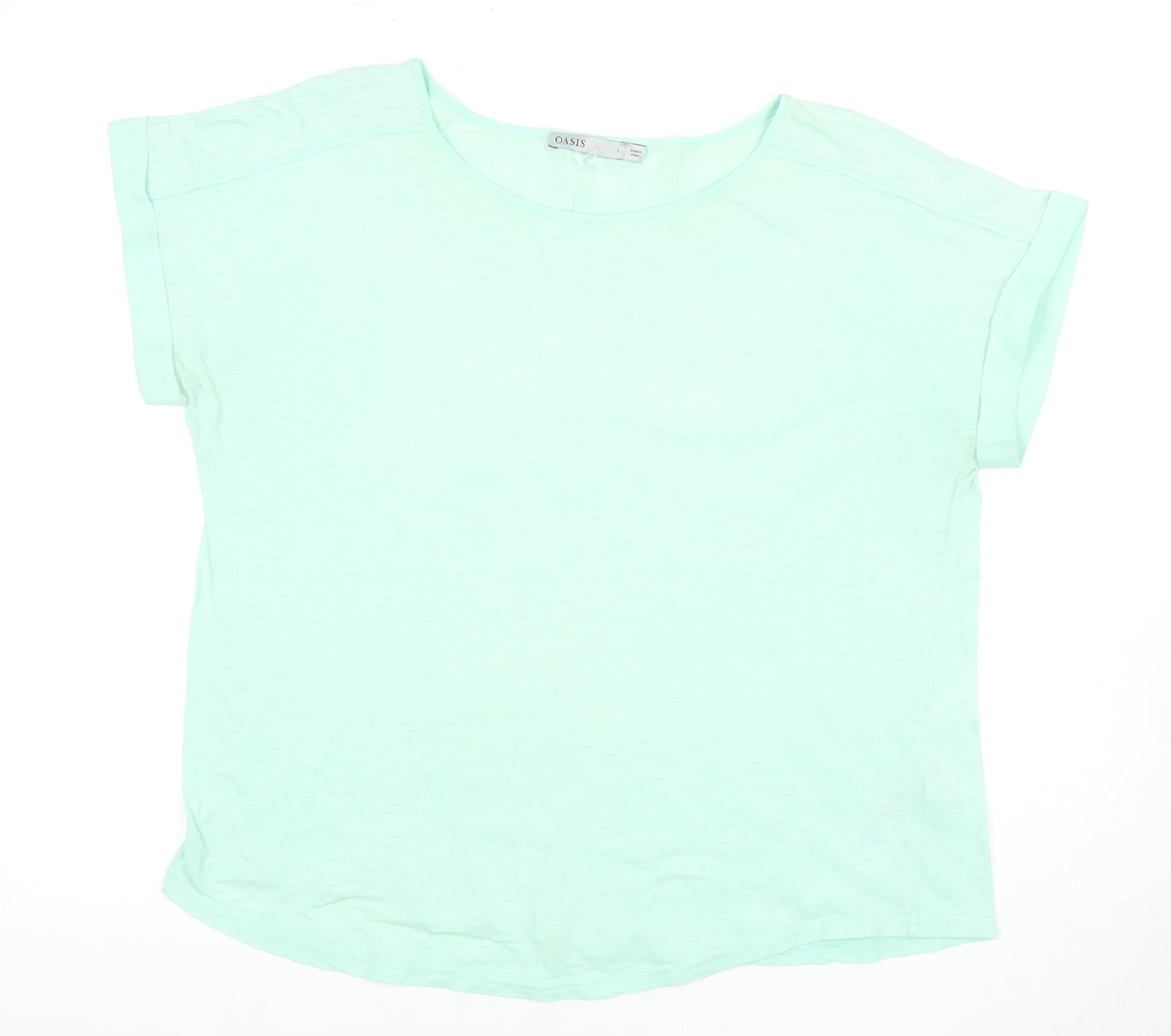 Oasis Women's Green Cotton T-Shirt, L, Casual Spring Style