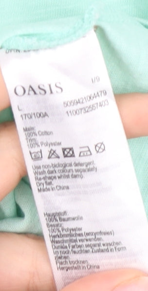 Oasis Women's Green Cotton T-Shirt, L, Casual Spring Style