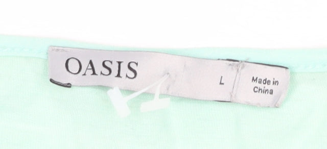Oasis Women's Green Cotton T-Shirt, L, Casual Spring Style