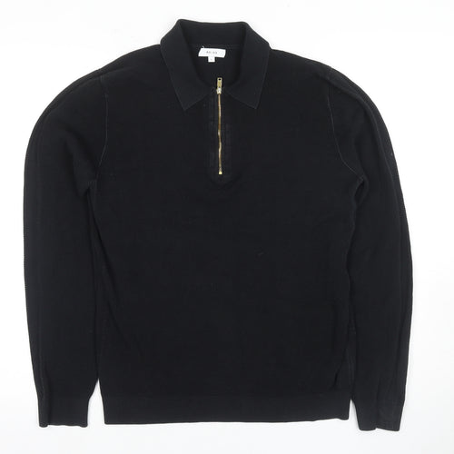 Reiss Men's Black Collared Full Zip Knit Jumper L
