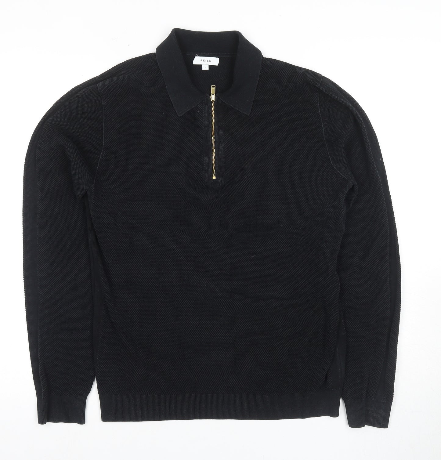 Reiss Men's Black Collared Full Zip Knit Jumper L