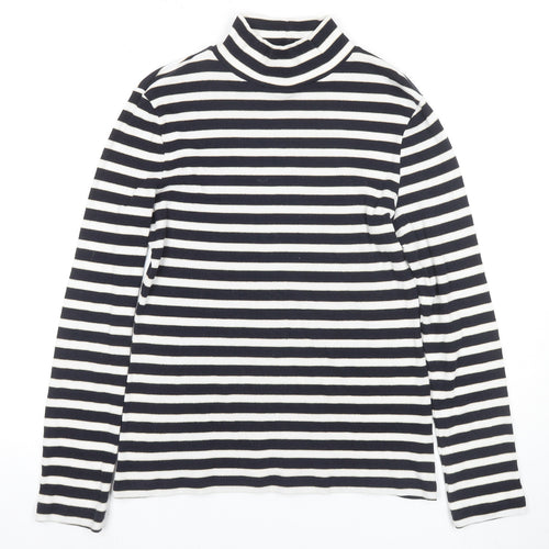 Fat Face Women's Black Striped Mock Neck T-Shirt Size 14