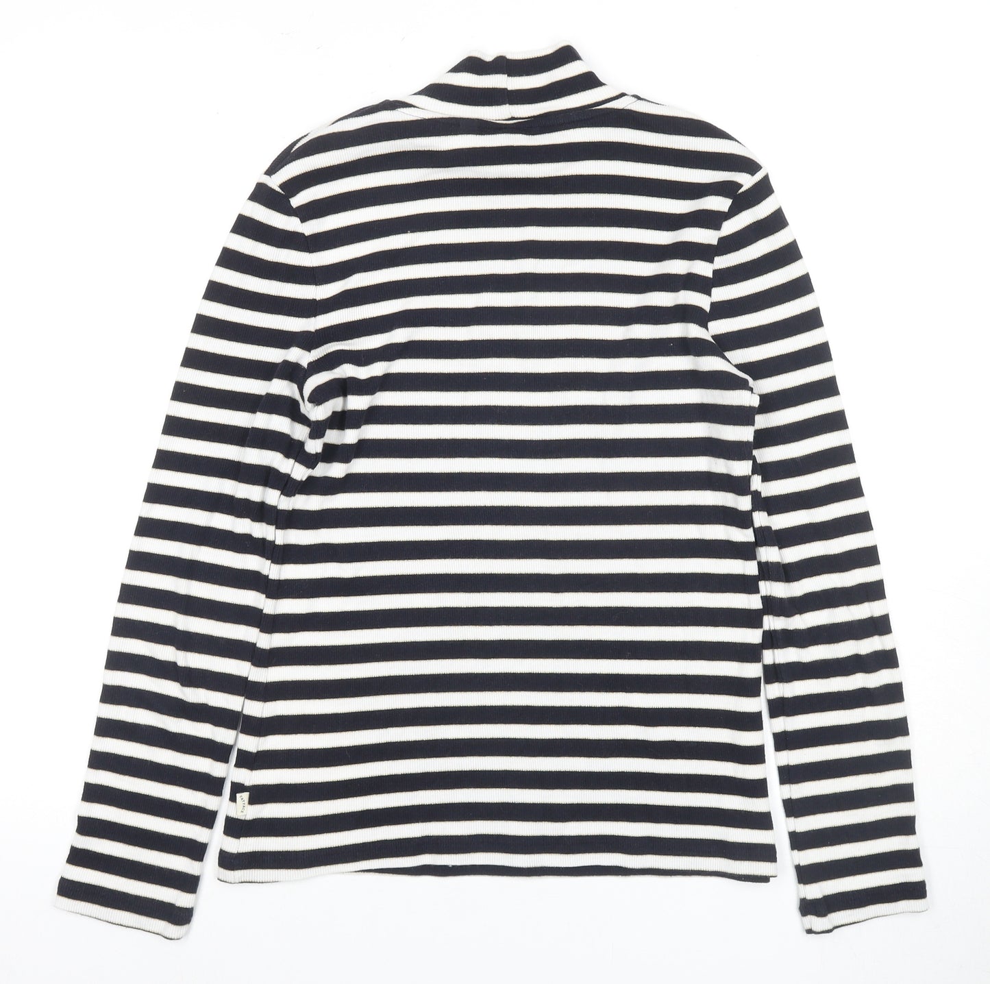 Fat Face Women's Black Striped Mock Neck T-Shirt Size 14