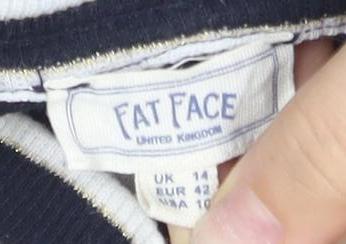 Fat Face Women's Black Striped Mock Neck T-Shirt Size 14