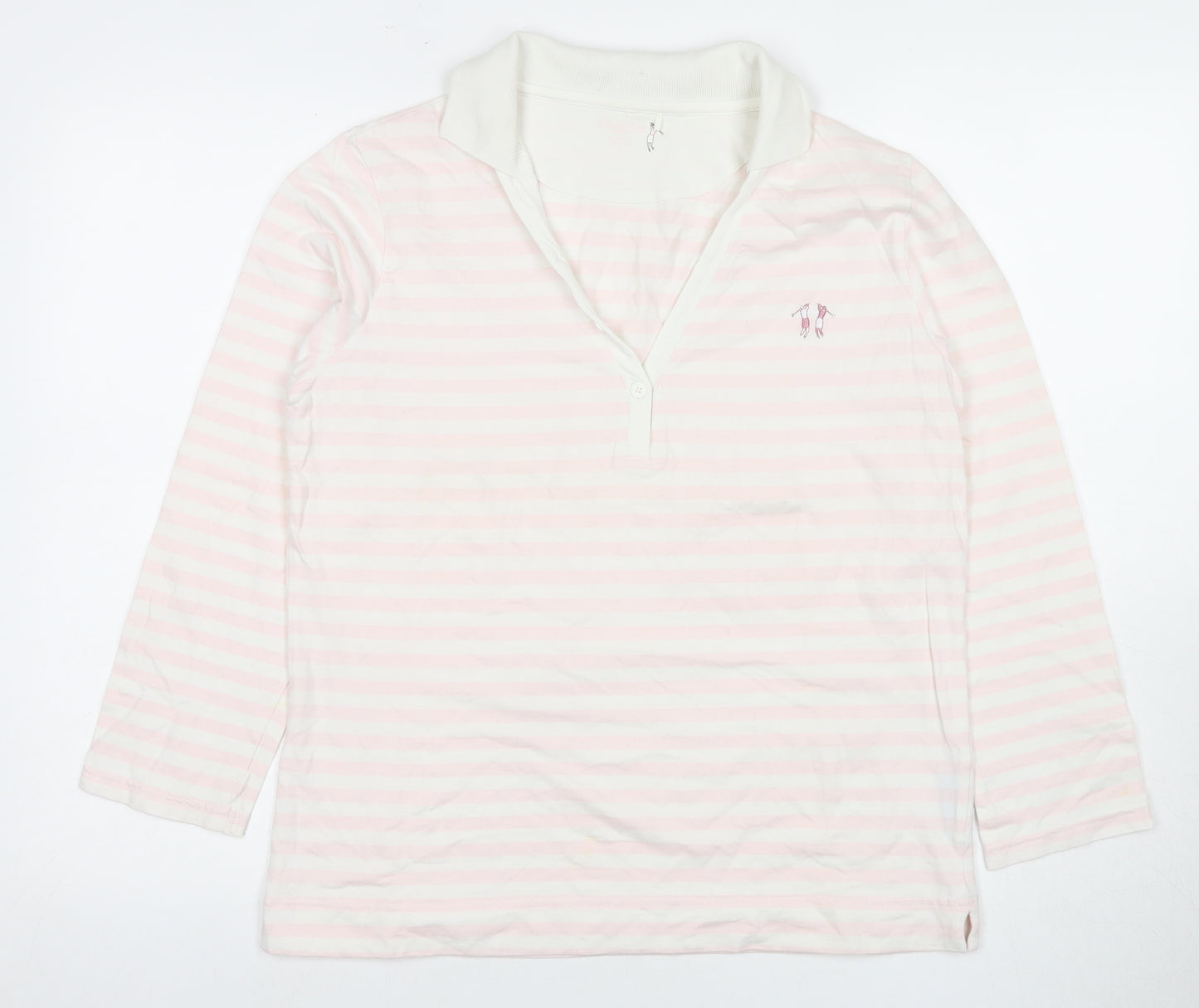 Daily Women's Pink Striped Polo Shirt Size 8, Casual Style
