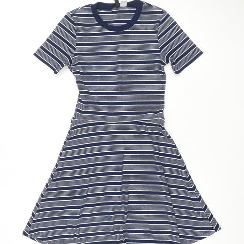 H&M Women's Blue Striped A-Line Dress, Size 6