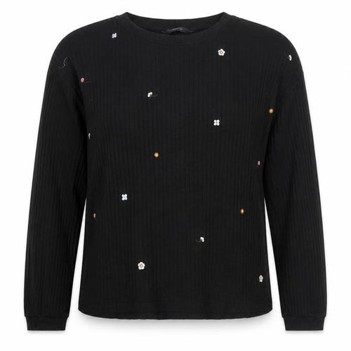 Marc Women's Black Knit T-Shirt, Size L, Embroidered Floral
