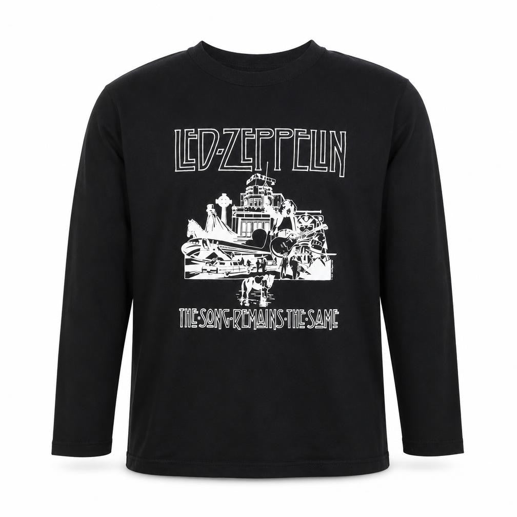 Front view of Gap boys’ black long sleeve graphic t-shirt, size L