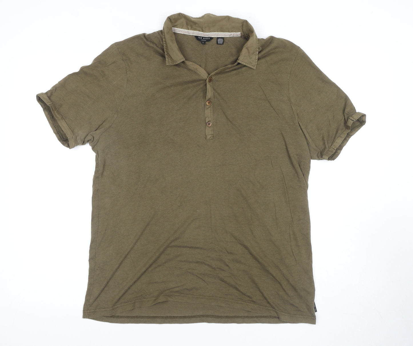 Ted Baker Men's Green L Polo Shirt - Button, Cotton Blend