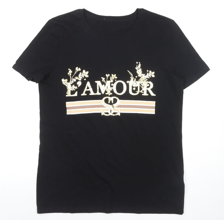 River Island Women's Black T-Shirt Size 8 Casual L'AMOUR