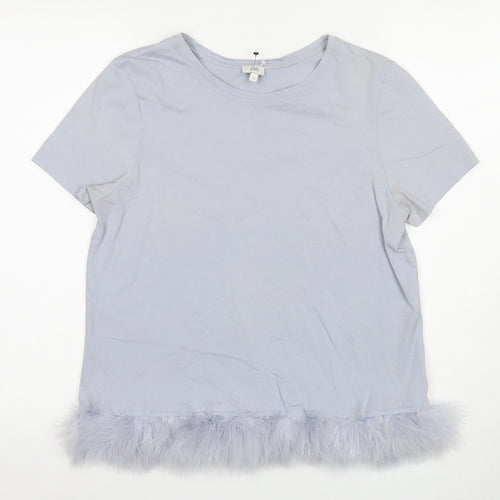 River Island Women's Grey Fur Trim T-Shirt, Size 12