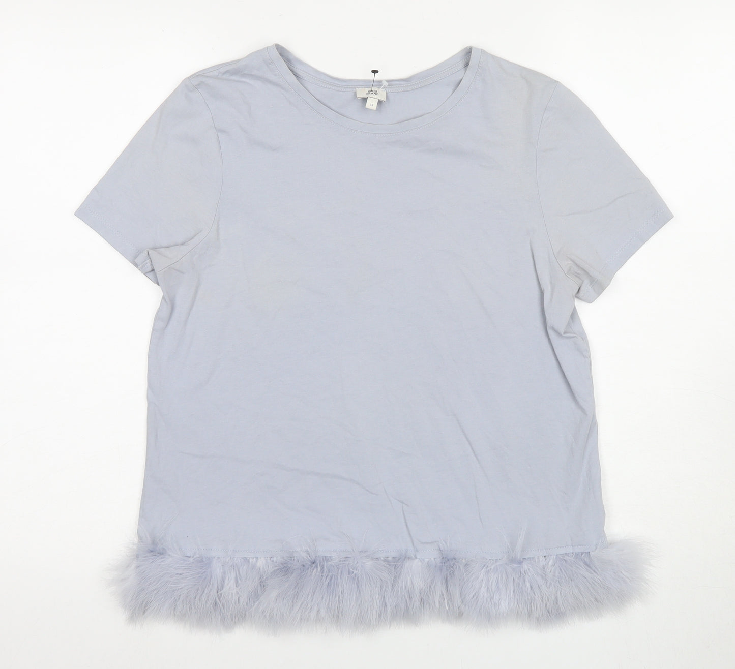River Island Women's Grey Fur Trim T-Shirt, Size 12