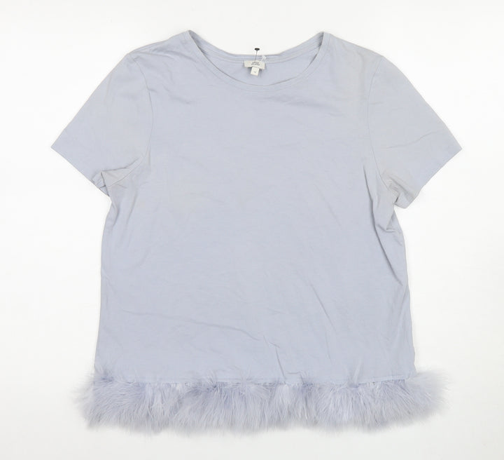 River Island Women's Grey Fur Trim T-Shirt, Size 12