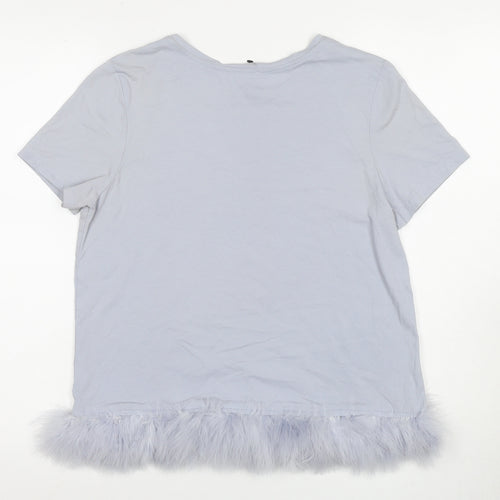 River Island Women's Grey Fur Trim T-Shirt, Size 12